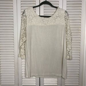 Lane Bryant Lace Cream Long Sleeve Top 14/16